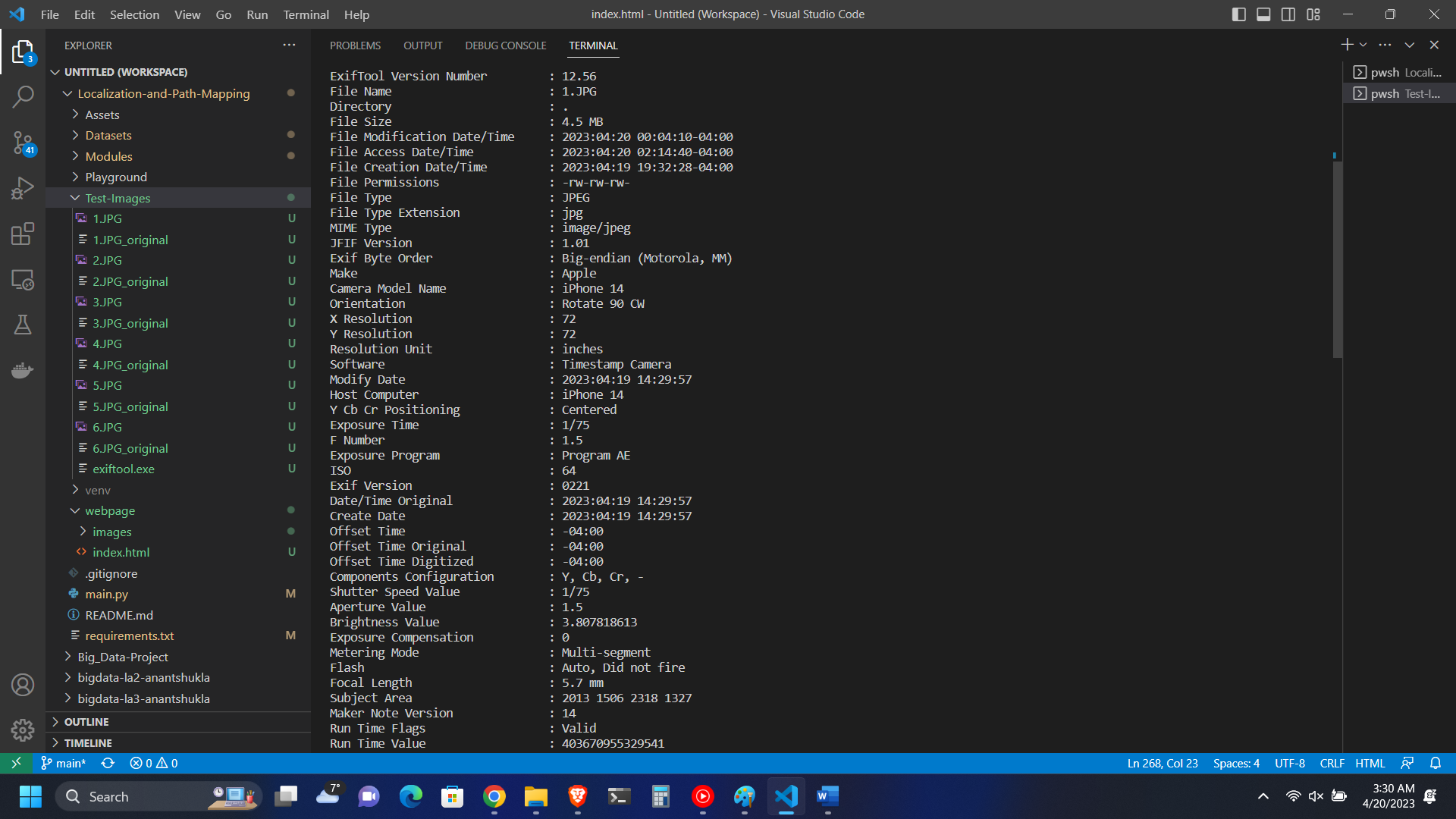 EXIF data of a sample image